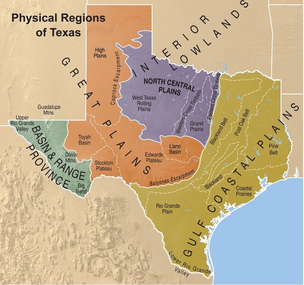 Map of the physical regions of Texas
